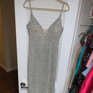 Silver Sherri hill floor length gown